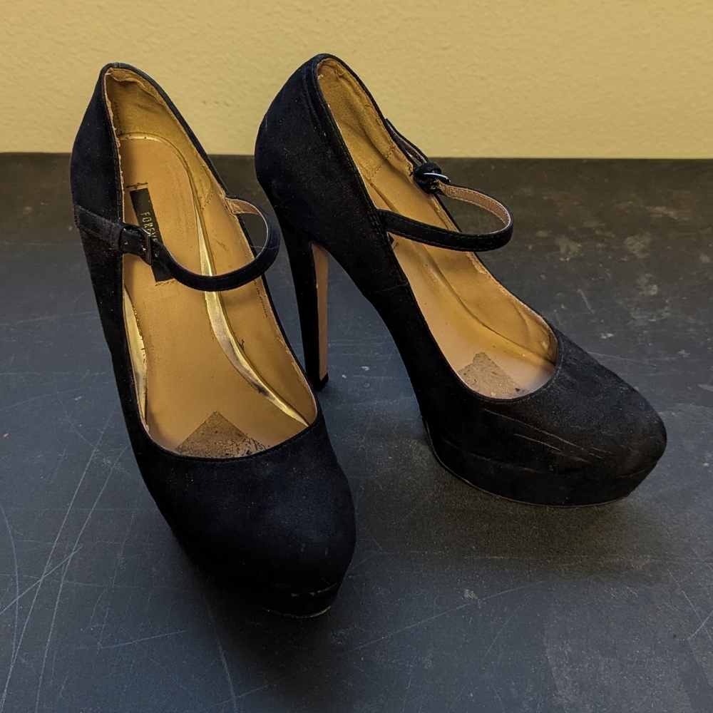 Suede Mary Jane Platform Heels